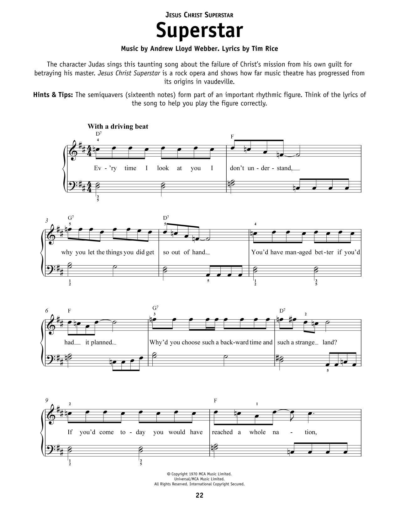 Download Murray Head w/Trinidad Singers Superstar (from Jesus Christ Superstar) Sheet Music and learn how to play Really Easy Piano PDF digital score in minutes