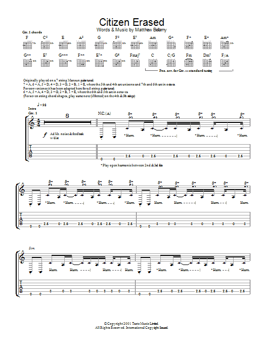 Download Muse Citizen Erased Sheet Music and learn how to play Guitar Tab PDF digital score in minutes