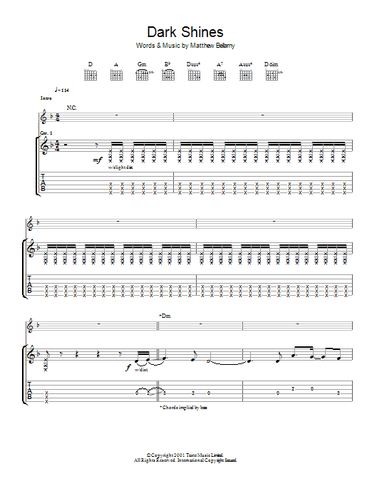 Download Muse Dark Shines Sheet Music and learn how to play Guitar Tab PDF digital score in minutes