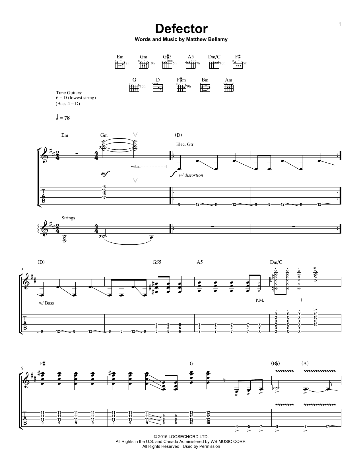 Download Muse Defector Sheet Music and learn how to play Piano, Vocal & Guitar (Right-Hand Melody) PDF digital score in minutes