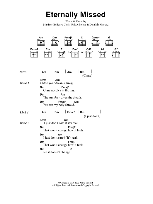 Download Muse Eternally Missed Sheet Music and learn how to play Guitar Chords/Lyrics PDF digital score in minutes