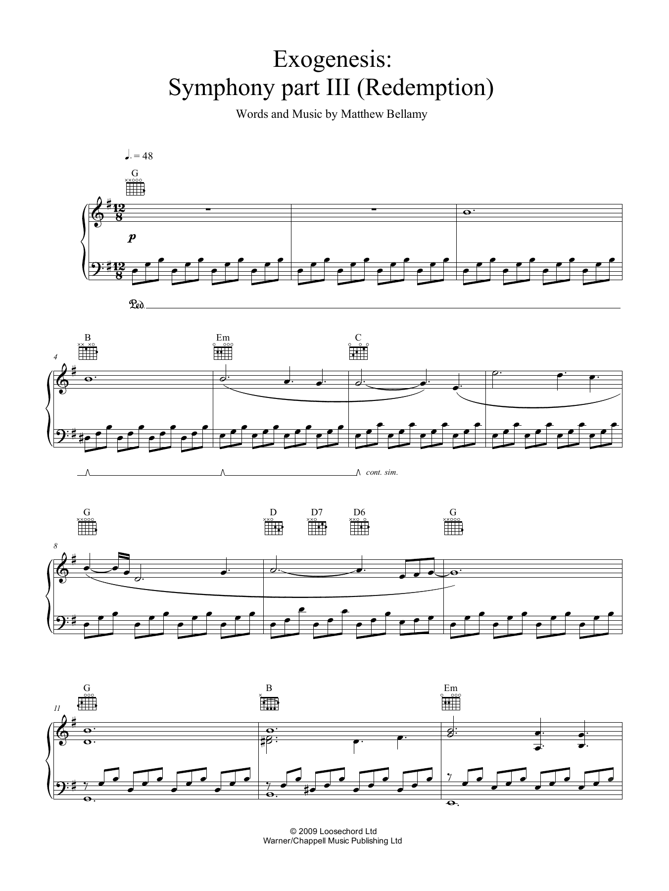 Download Muse Exogenesis: Symphony Part III (Redemption) Sheet Music and learn how to play Piano, Vocal & Guitar (Right-Hand Melody) PDF digital score in minutes