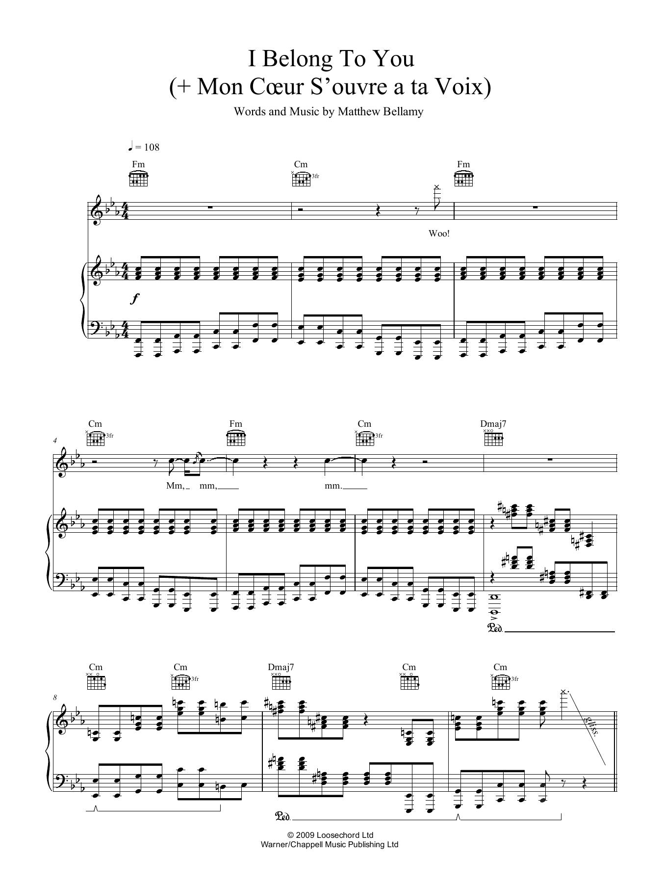 Download Muse I Belong To You (+ Mon Coeur S'ouvre A Ta Voix) Sheet Music and learn how to play Piano, Vocal & Guitar (Right-Hand Melody) PDF digital score in minutes