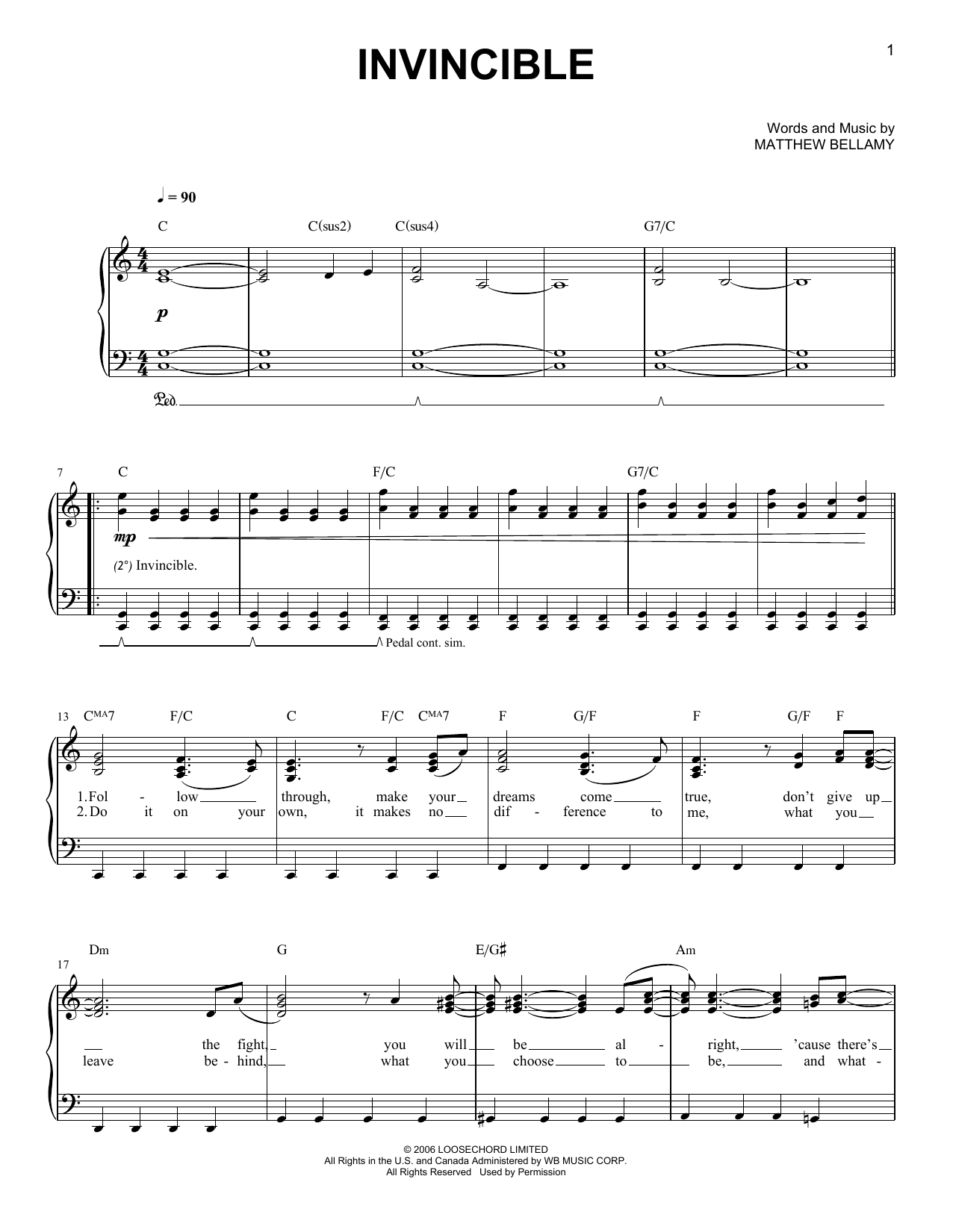 Download Muse Invincible Sheet Music and learn how to play Easy Piano PDF digital score in minutes