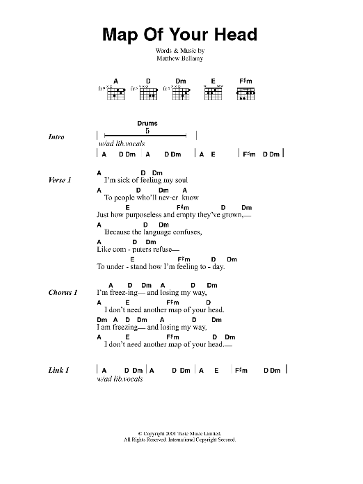 Download Muse Map Of Your Head Sheet Music and learn how to play Guitar Tab PDF digital score in minutes