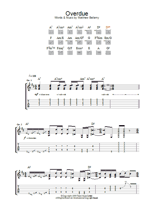 Download Muse Overdue Sheet Music and learn how to play Guitar Tab PDF digital score in minutes