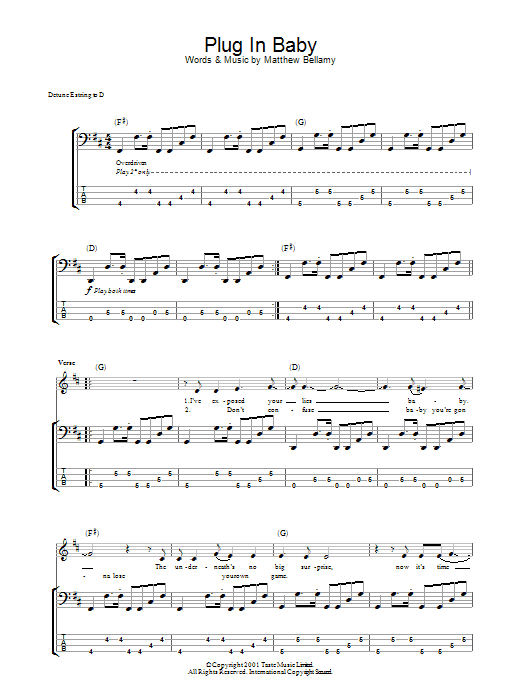 Download Muse Plug In Baby Sheet Music and learn how to play Bass Guitar Tab PDF digital score in minutes