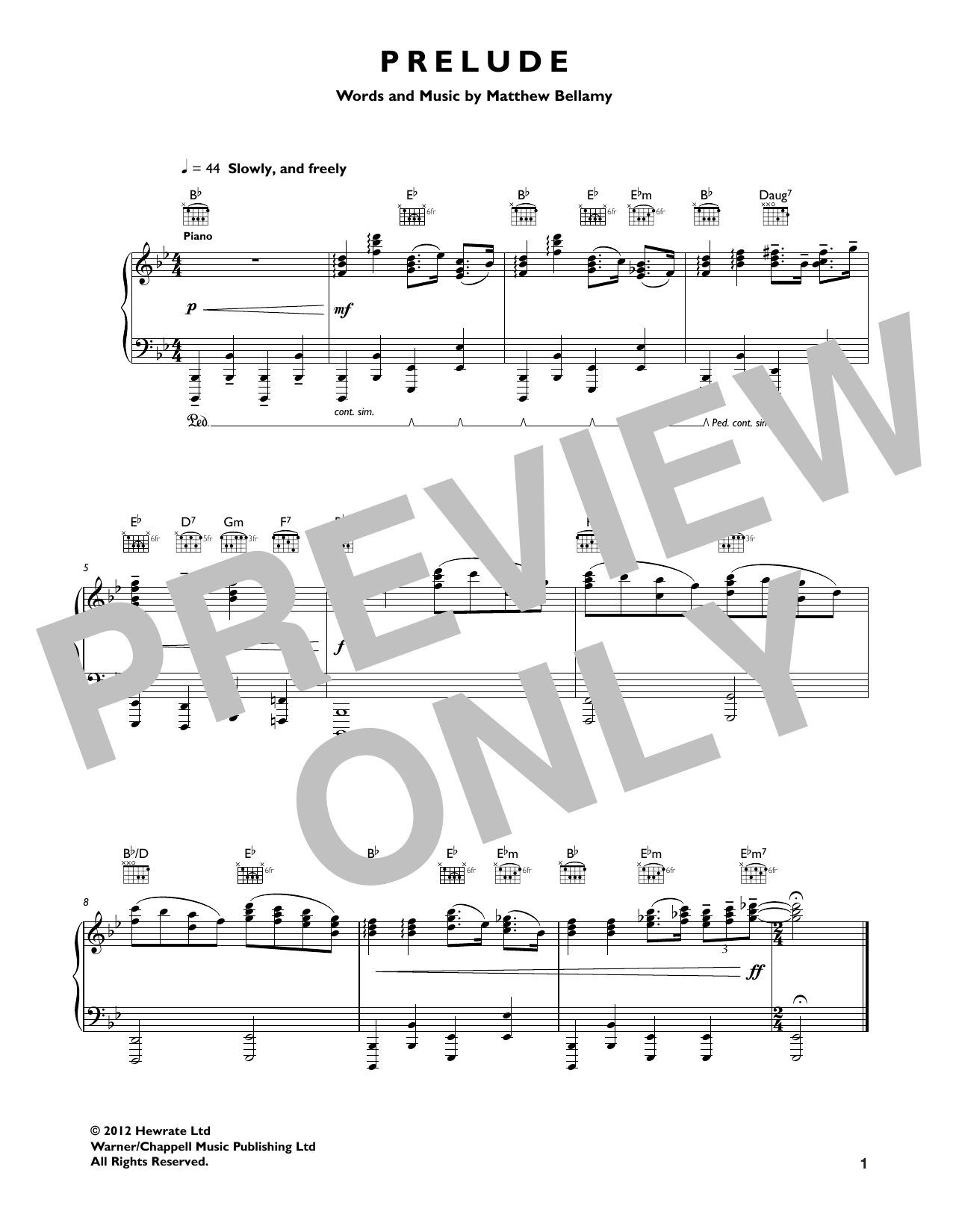 Download Muse Prelude Sheet Music and learn how to play Piano, Vocal & Guitar (Right-Hand Melody) PDF digital score in minutes