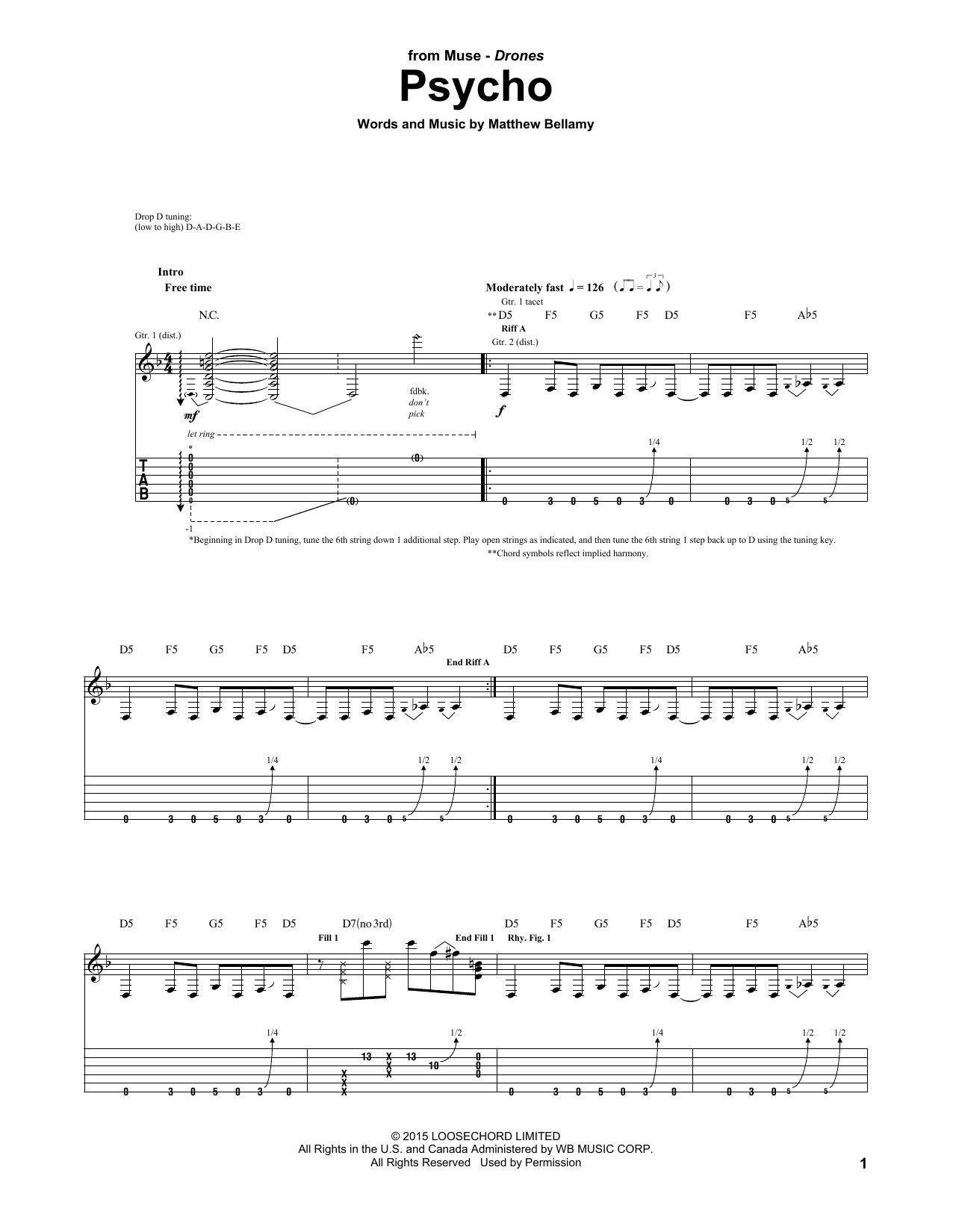 Download Muse Psycho Sheet Music and learn how to play Piano, Vocal & Guitar (Right-Hand Melody) PDF digital score in minutes