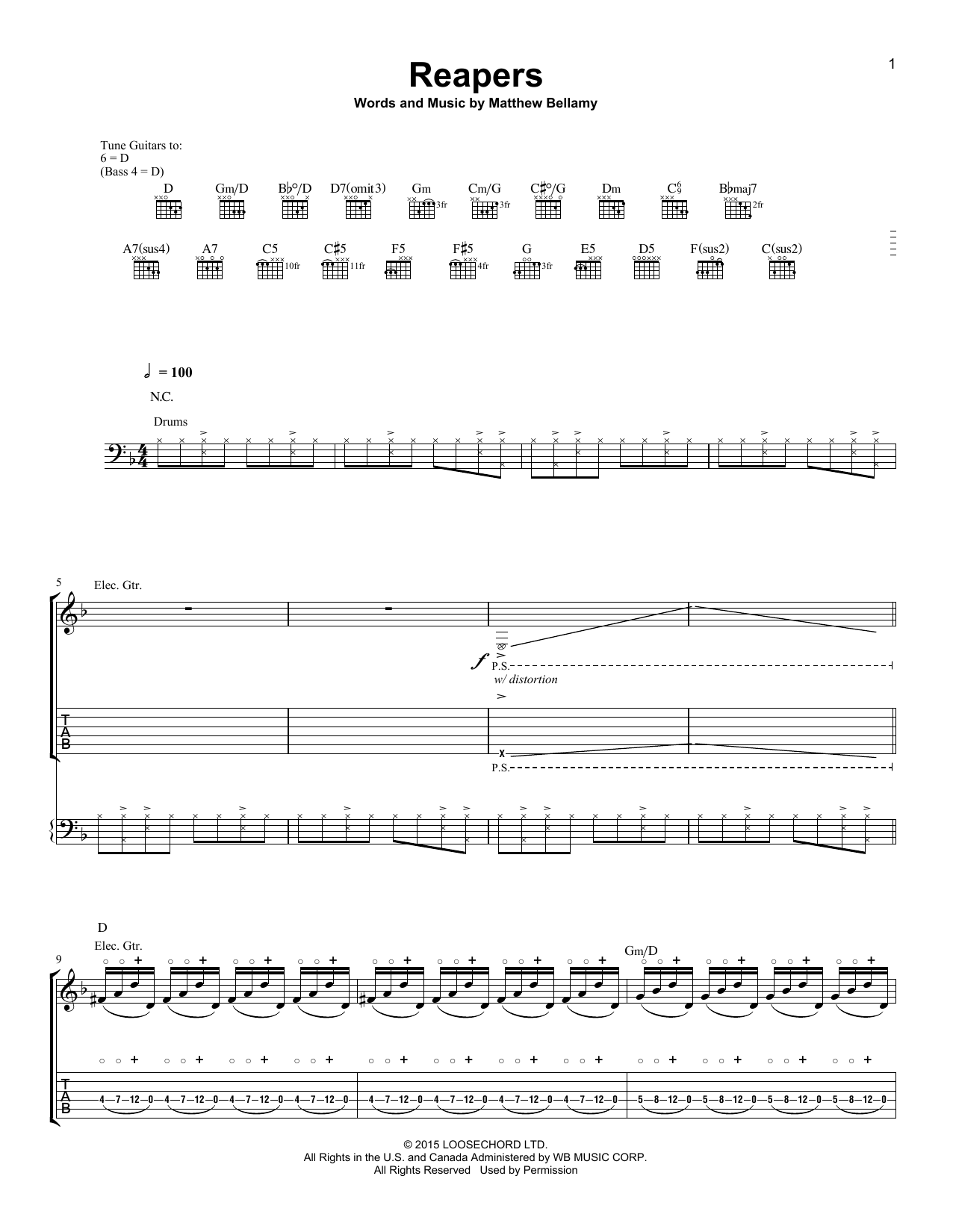 Download Muse Reapers Sheet Music and learn how to play Guitar Tab PDF digital score in minutes