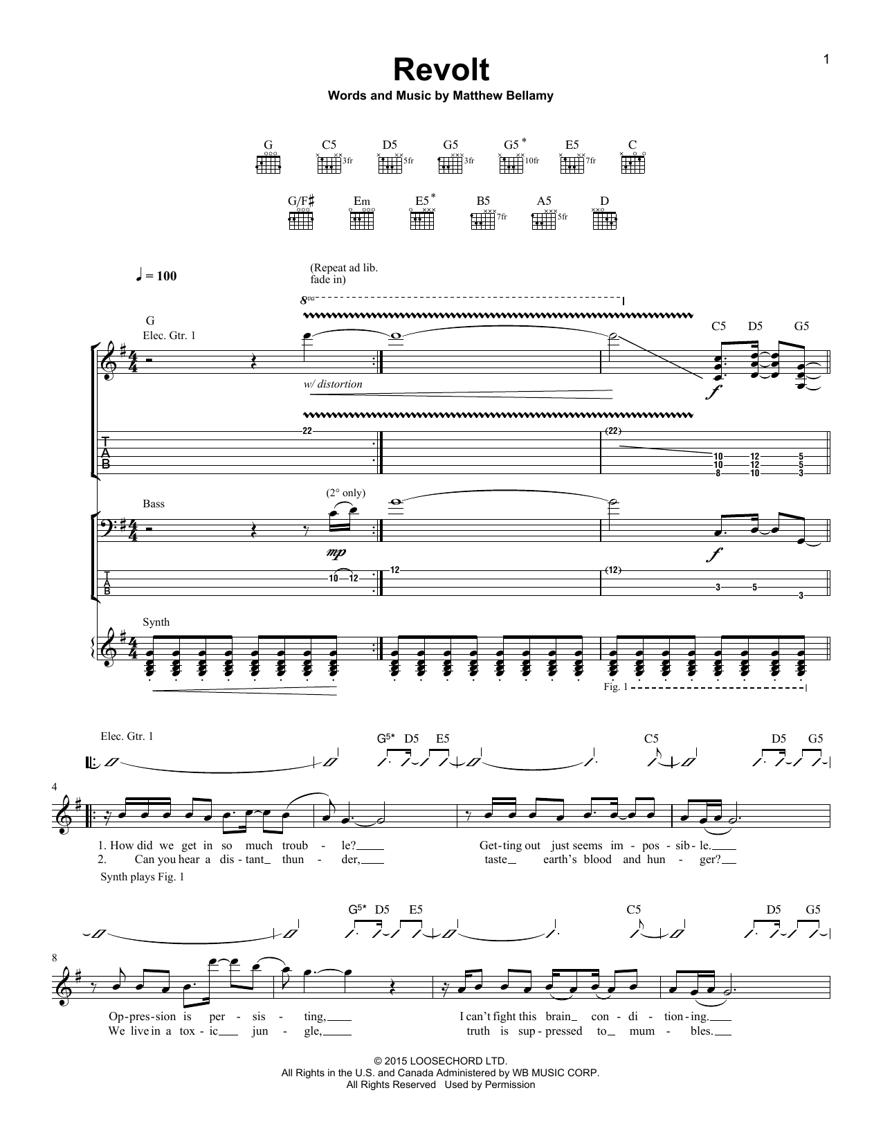 Download Muse Revolt Sheet Music and learn how to play Guitar Tab PDF digital score in minutes