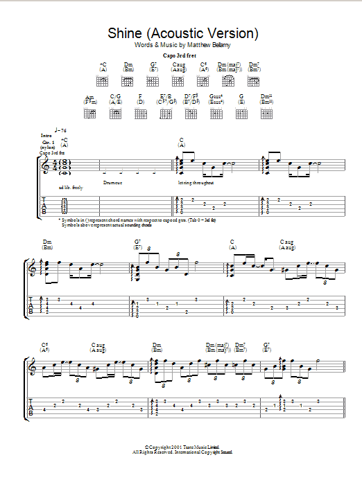 Download Muse Shine Sheet Music and learn how to play Guitar Tab PDF digital score in minutes