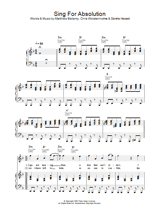Download Muse Sing For Absolution Sheet Music and learn how to play Piano, Vocal & Guitar PDF digital score in minutes