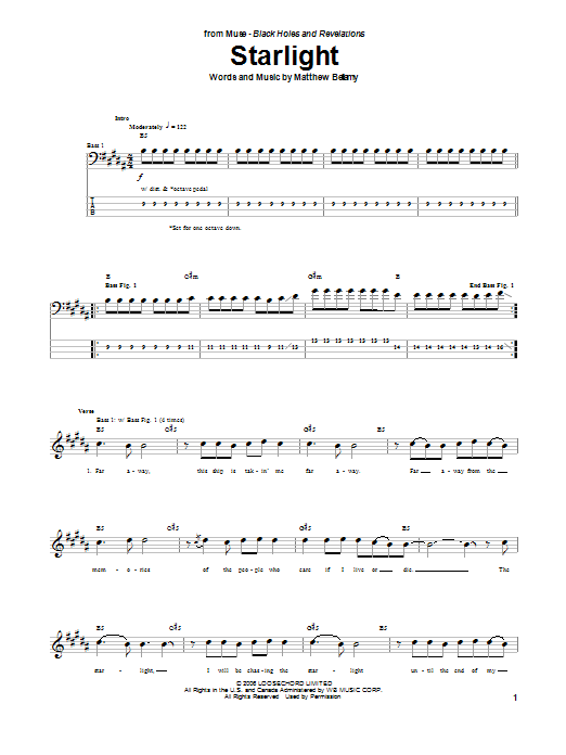 Download Muse Starlight Sheet Music and learn how to play Bass Guitar Tab PDF digital score in minutes