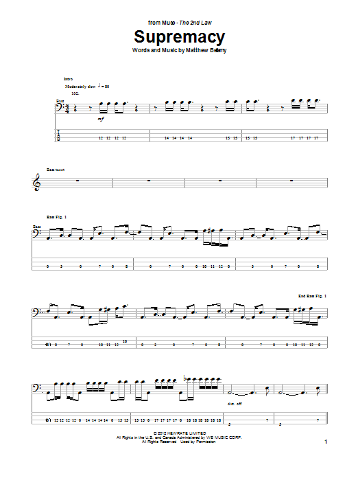 Download Muse Supremacy Sheet Music and learn how to play Bass Guitar Tab PDF digital score in minutes