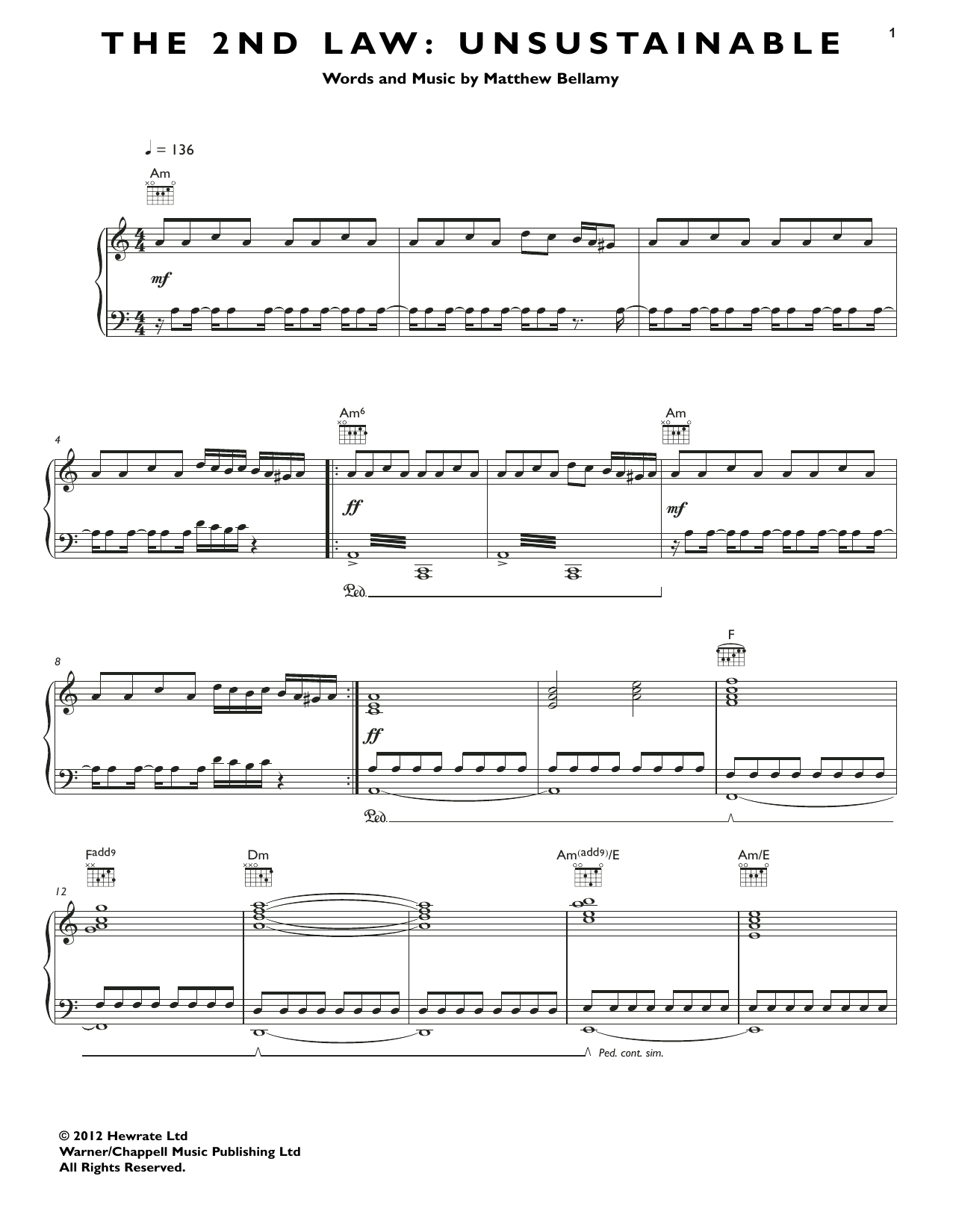 Download Muse The 2nd Law: Unsustainable Sheet Music and learn how to play Piano, Vocal & Guitar (Right-Hand Melody) PDF digital score in minutes