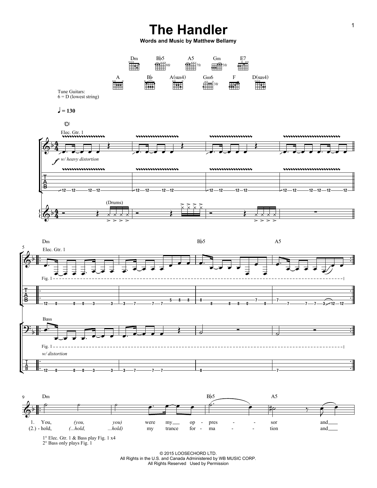 Download Muse The Handler Sheet Music and learn how to play Guitar Tab PDF digital score in minutes