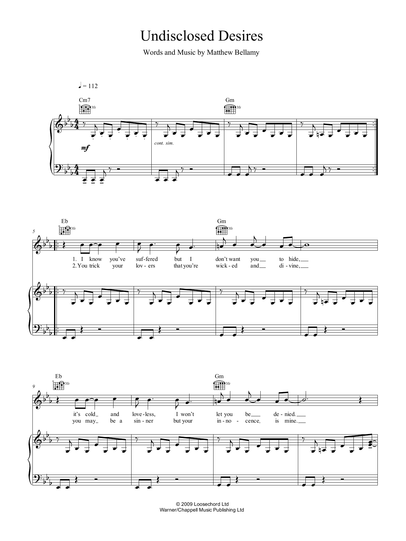 Download Muse Undisclosed Desires Sheet Music and learn how to play Piano, Vocal & Guitar (Right-Hand Melody) PDF digital score in minutes