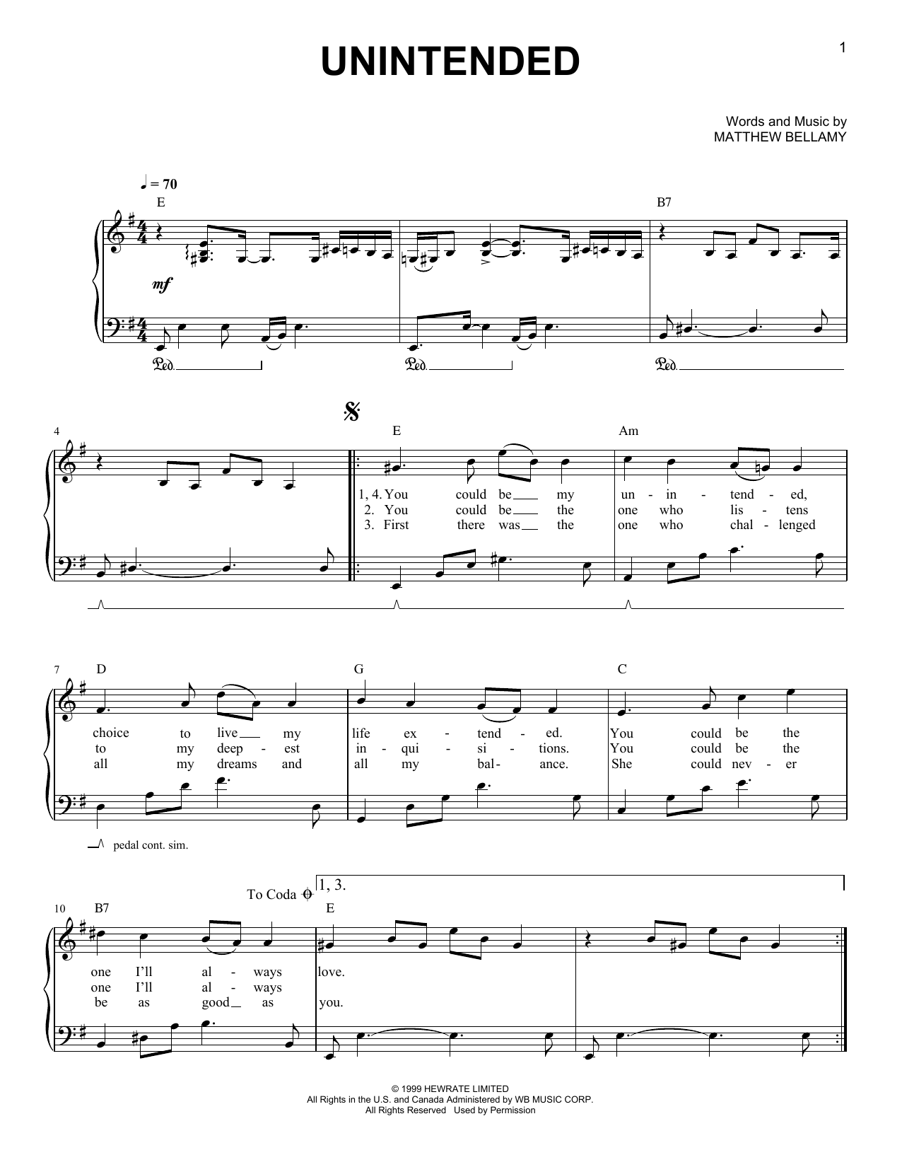 Download Muse Unintended Sheet Music and learn how to play Keyboard PDF digital score in minutes