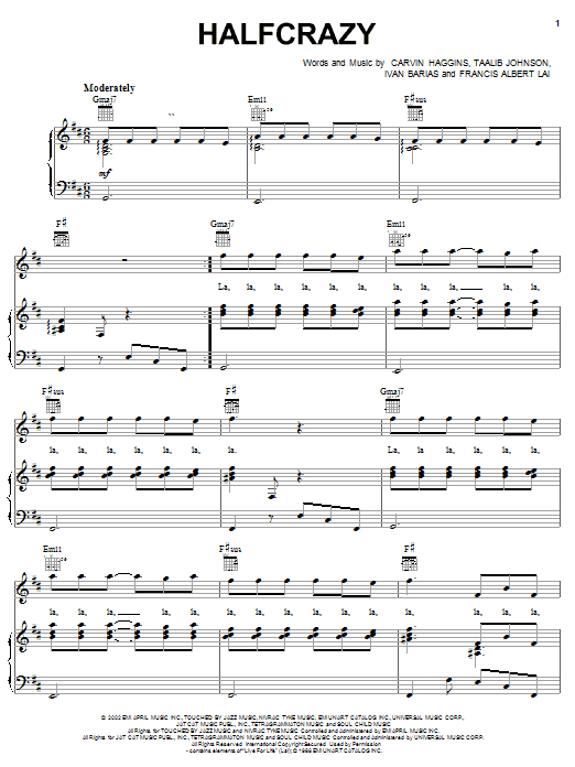 Download Musiq Halfcrazy Sheet Music and learn how to play Piano, Vocal & Guitar (Right-Hand Melody) PDF digital score in minutes