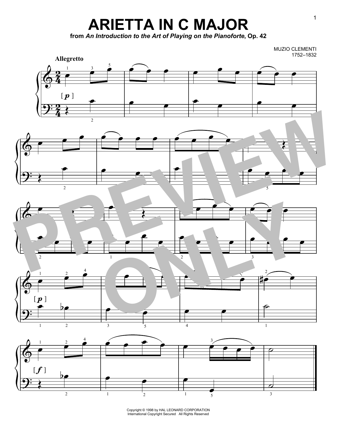 Download Muzio Clementi Arietta In C Major Sheet Music and learn how to play Piano Solo PDF digital score in minutes