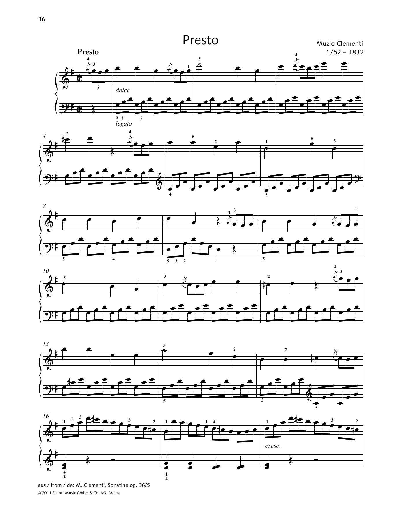 Download Muzio Clementi Presto Sheet Music and learn how to play Piano Solo PDF digital score in minutes