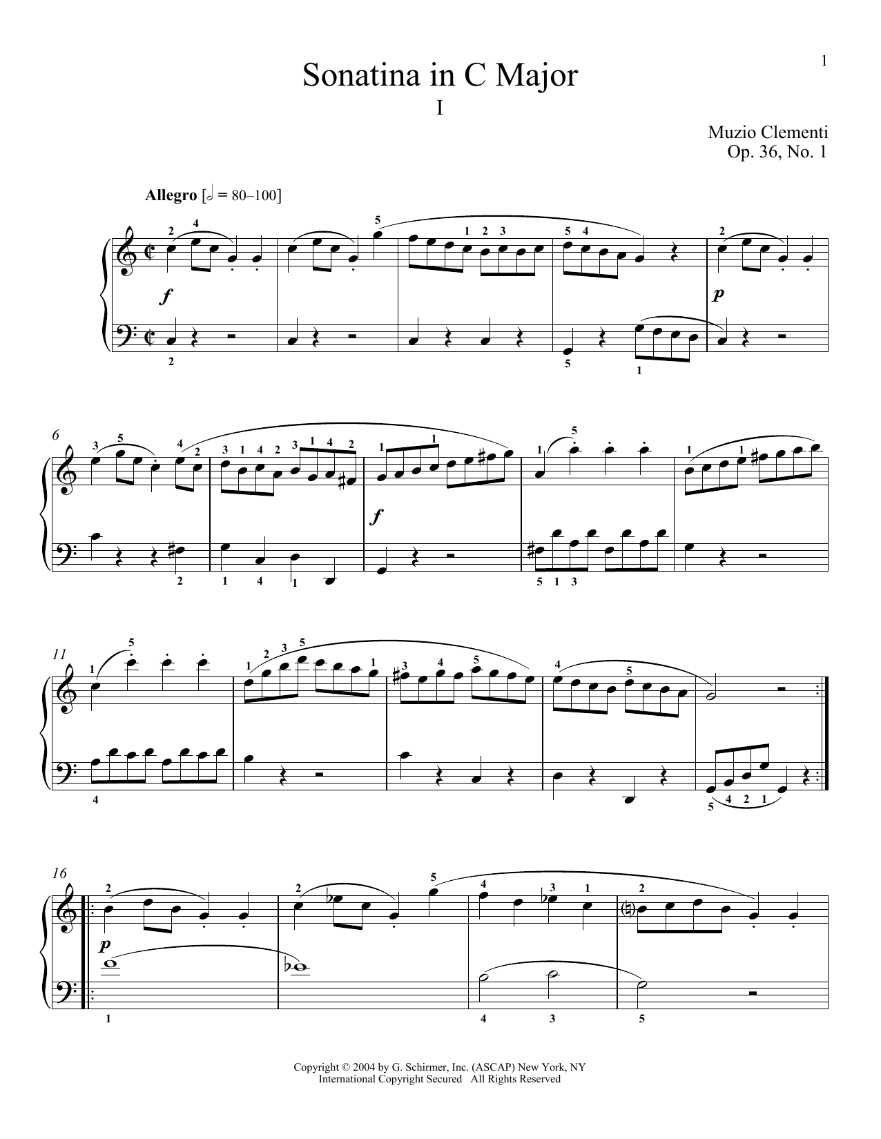 Download Muzio Clementi Sonatina in C Major, Op. 36, No. 1 Sheet Music and learn how to play Piano PDF digital score in minutes