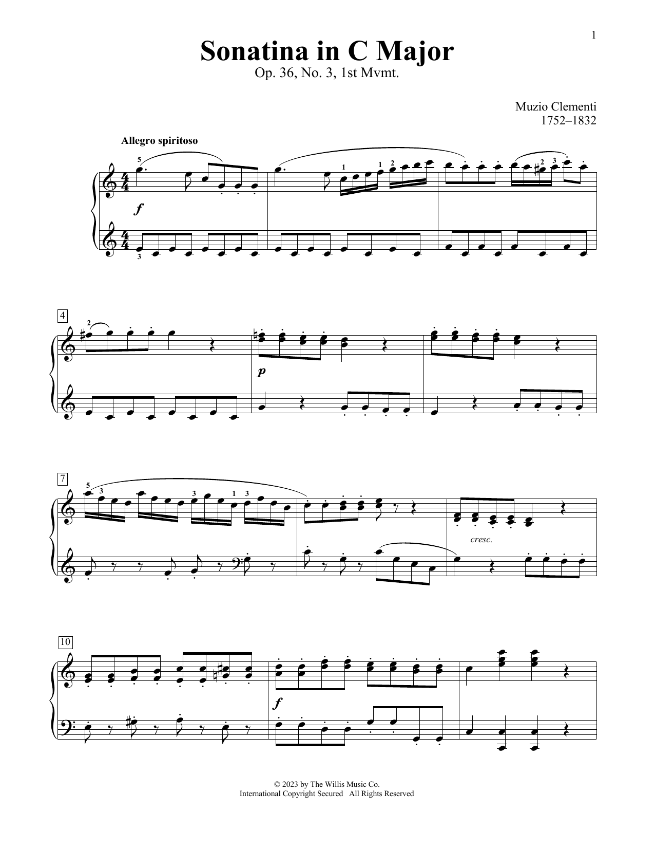 Download Muzio Clementi Sonatina In C Major, Op. 36, No. 3, 1st Mvmt Sheet Music and learn how to play Educational Piano PDF digital score in minutes