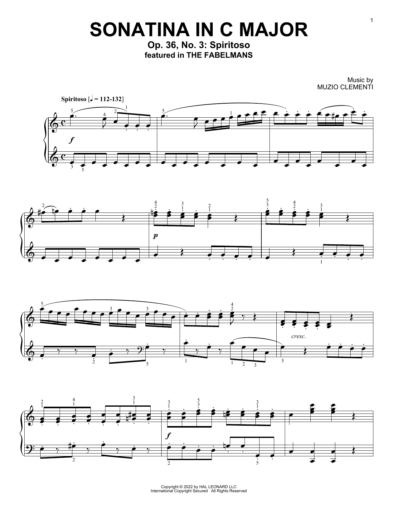 Download Muzio Clementi Sonatina In C Major (Op. 36, No. 3: Spiritoso) Sheet Music and learn how to play Piano Solo PDF digital score in minutes