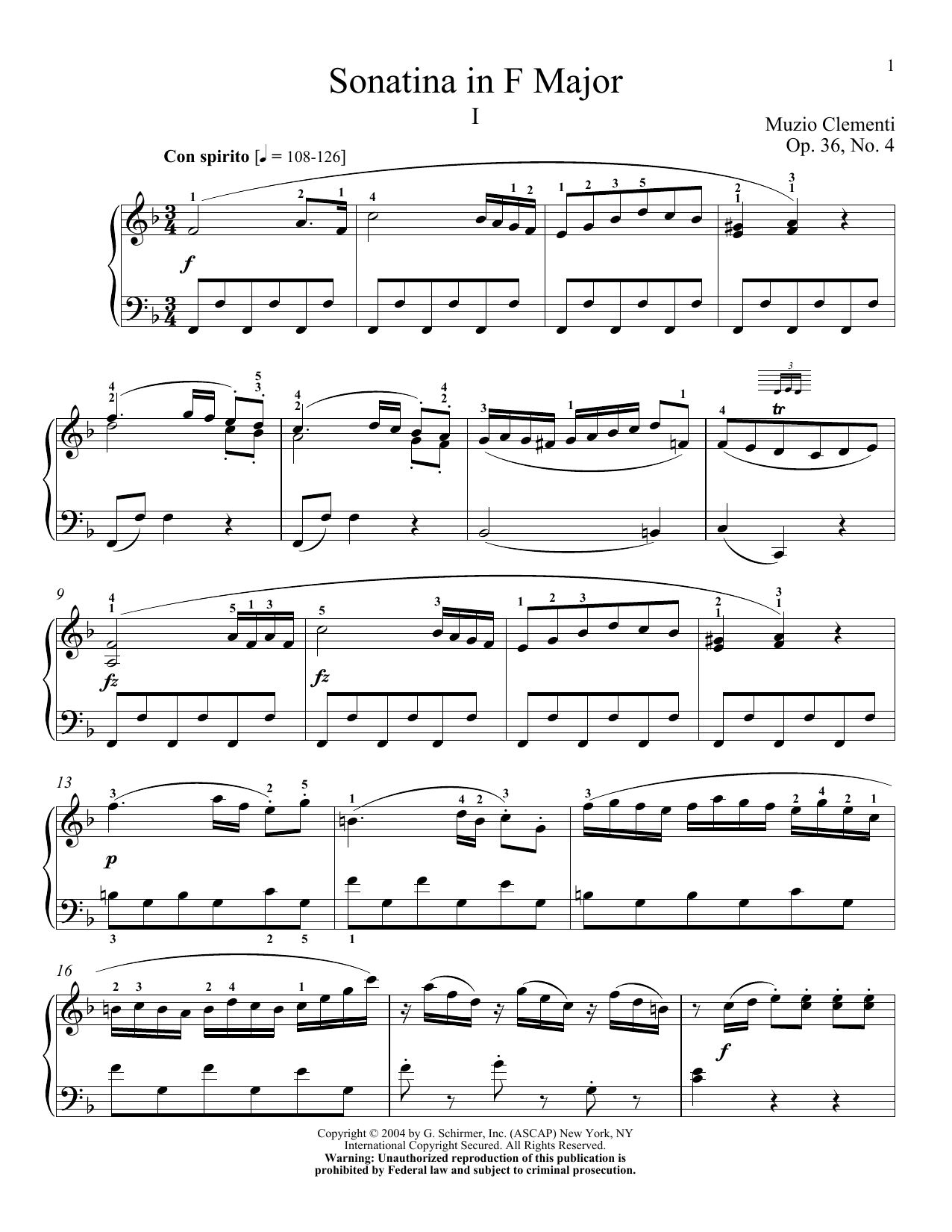 Download Muzio Clementi Sonatina In F Major, Op. 36, No. 4 Sheet Music and learn how to play Piano PDF digital score in minutes