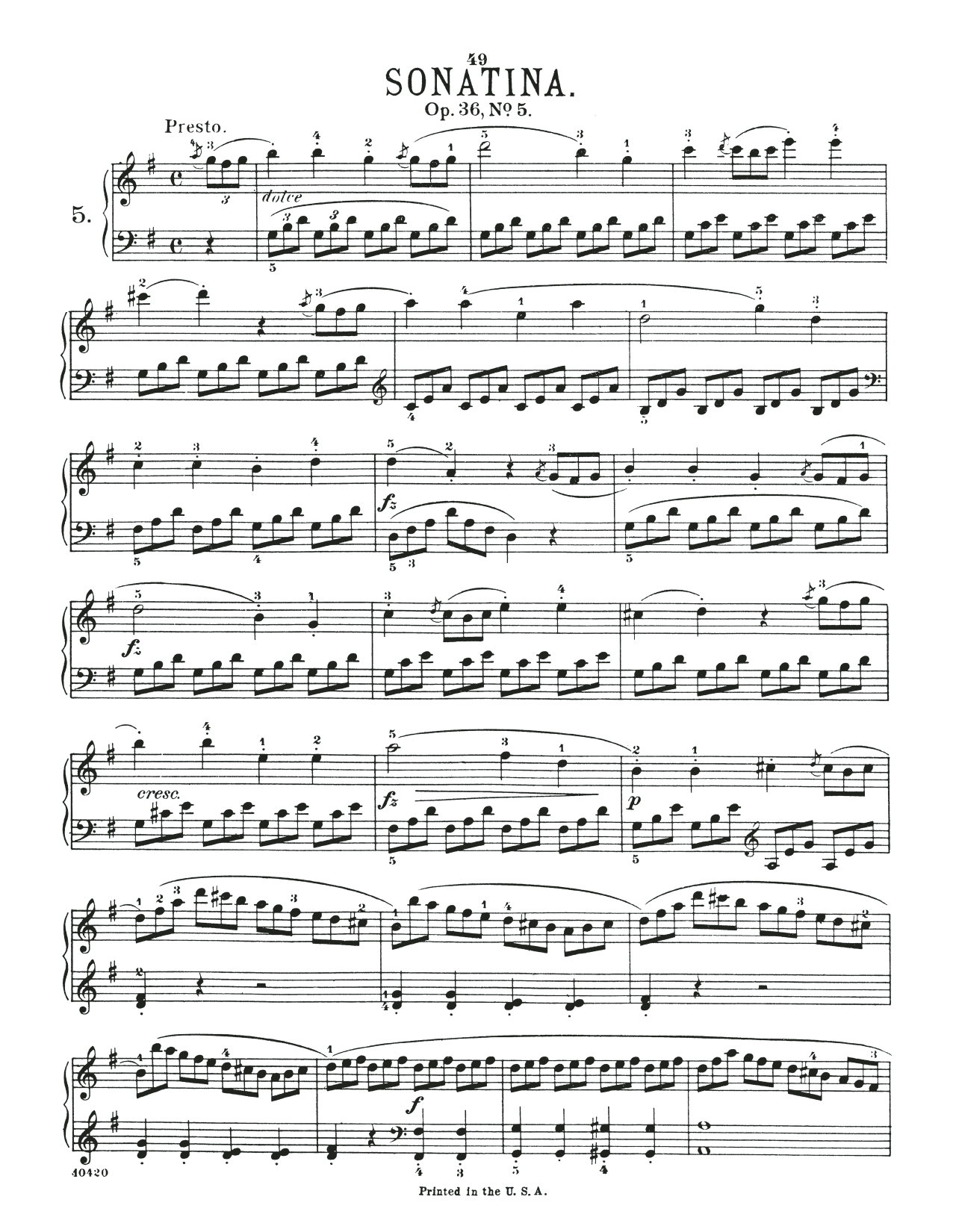 Download Muzio Clementi Sonatina In G Major, Op. 36, No. 5 Sheet Music and learn how to play Piano Solo PDF digital score in minutes