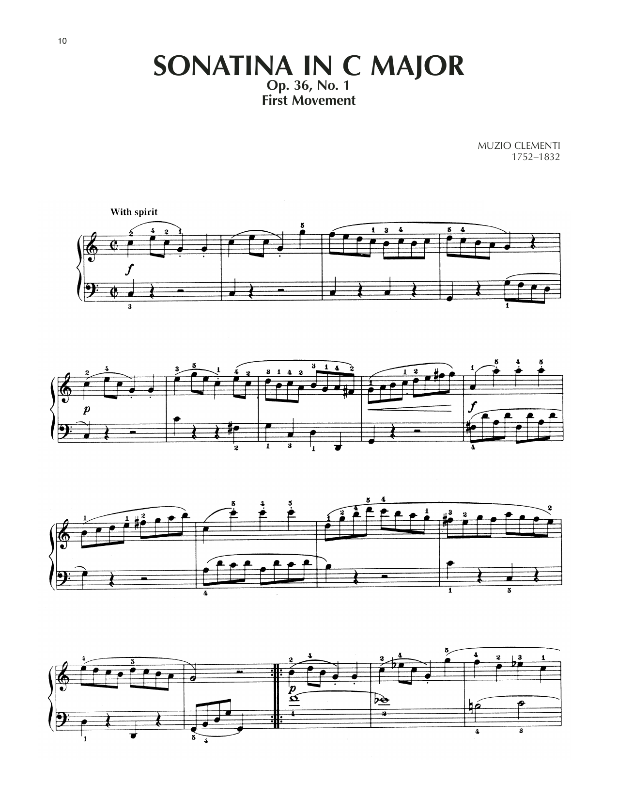 Download Muzio Clementi Spiritoso, Sonatina In C Major, Op. 36, No. 1 Sheet Music and learn how to play Piano Solo PDF digital score in minutes