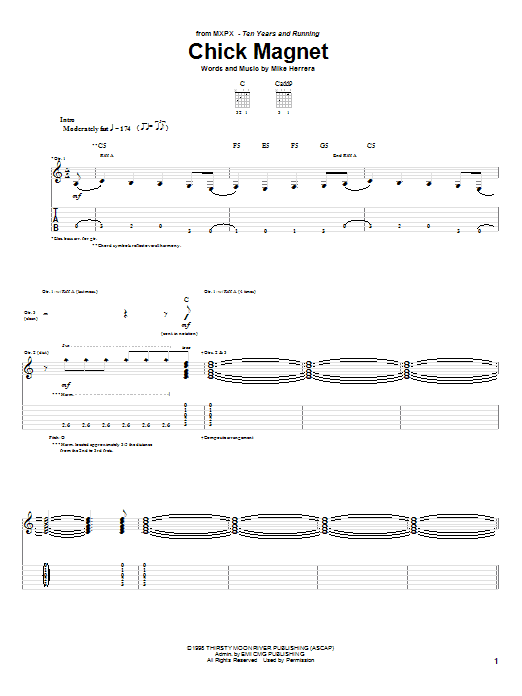 Download MxPx Chick Magnet Sheet Music and learn how to play Guitar Tab PDF digital score in minutes