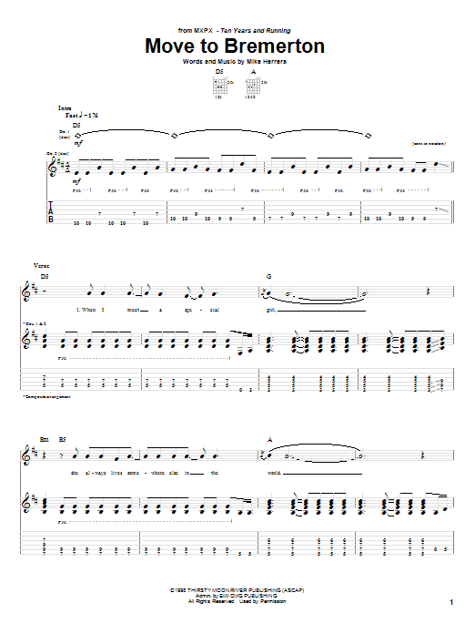 Download MxPx Move To Bremerton Sheet Music and learn how to play Guitar Tab PDF digital score in minutes