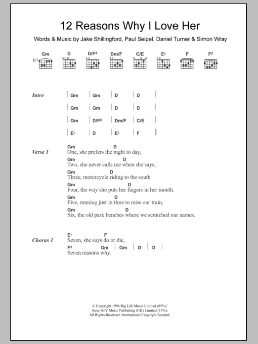Download My Life Story 12 Reasons Why I Love Her Sheet Music and learn how to play Lyrics & Chords PDF digital score in minutes