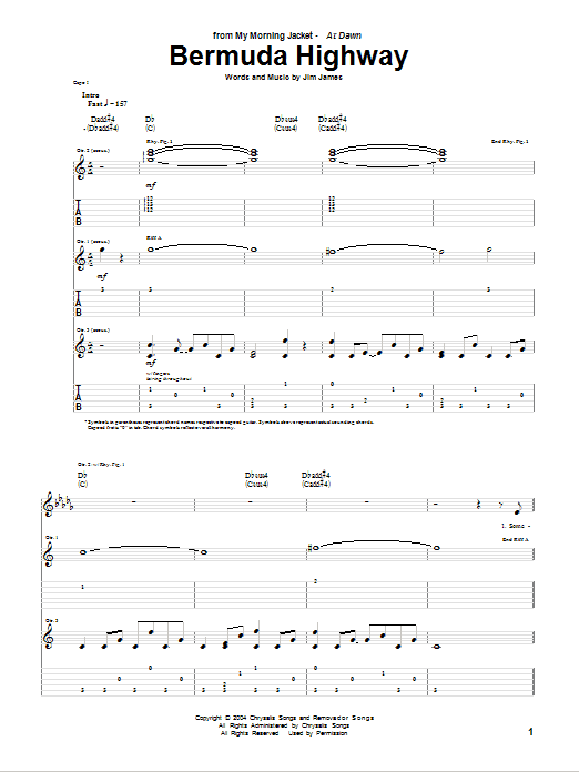 Download My Morning Jacket Bermuda Highway Sheet Music and learn how to play Guitar Tab PDF digital score in minutes