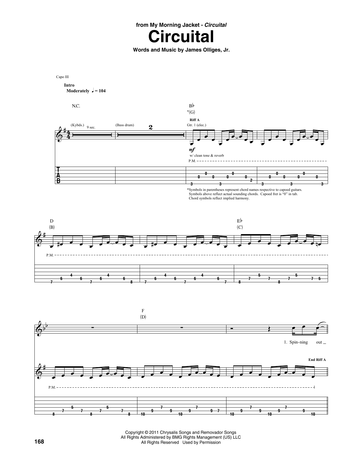 Download My Morning Jacket Circuital Sheet Music and learn how to play Guitar Tab PDF digital score in minutes