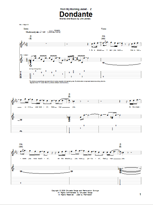 Download My Morning Jacket Dondante Sheet Music and learn how to play Guitar Tab PDF digital score in minutes