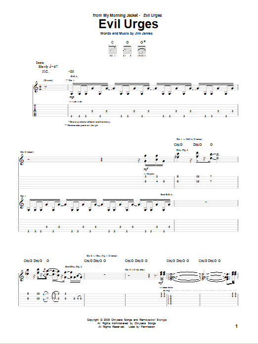 Download My Morning Jacket Evil Urges Sheet Music and learn how to play Guitar Tab PDF digital score in minutes