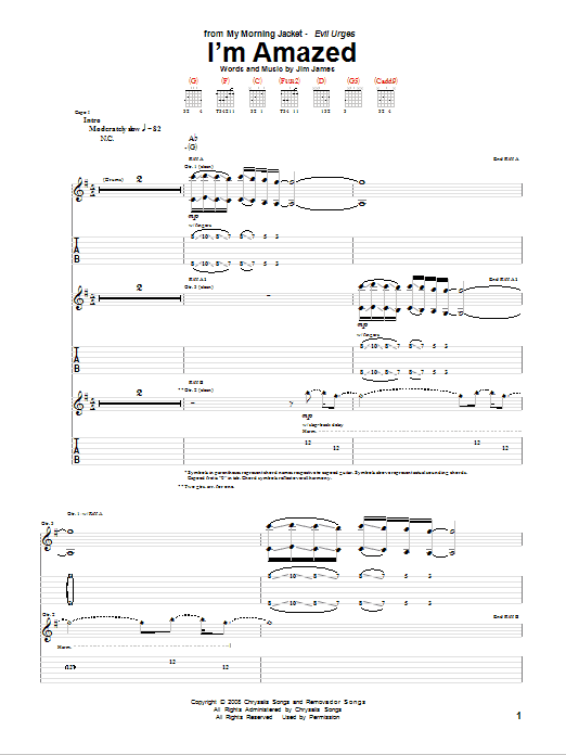 Download My Morning Jacket I'm Amazed Sheet Music and learn how to play Guitar Tab PDF digital score in minutes