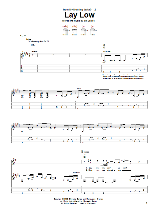 Download My Morning Jacket Lay Low Sheet Music and learn how to play Guitar Tab PDF digital score in minutes