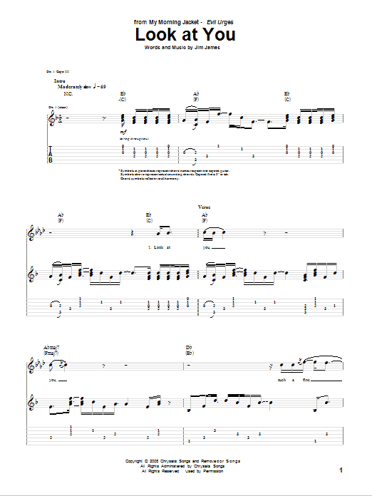 Download My Morning Jacket Look At You Sheet Music and learn how to play Guitar Tab PDF digital score in minutes