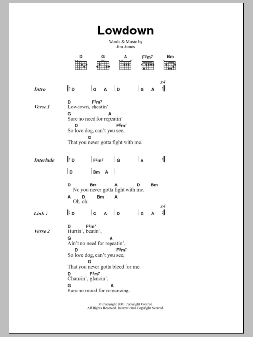 Download My Morning Jacket Lowdown Sheet Music and learn how to play Lyrics & Chords PDF digital score in minutes