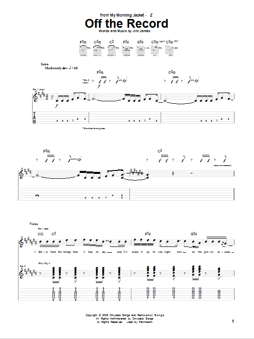 Download My Morning Jacket Off The Record Sheet Music and learn how to play Guitar Tab PDF digital score in minutes