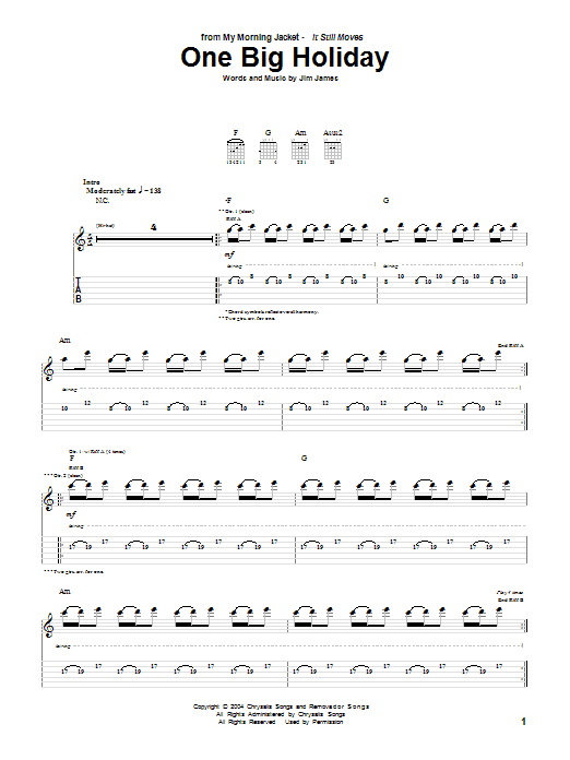 Download My Morning Jacket One Big Holiday Sheet Music and learn how to play Lyrics & Chords PDF digital score in minutes