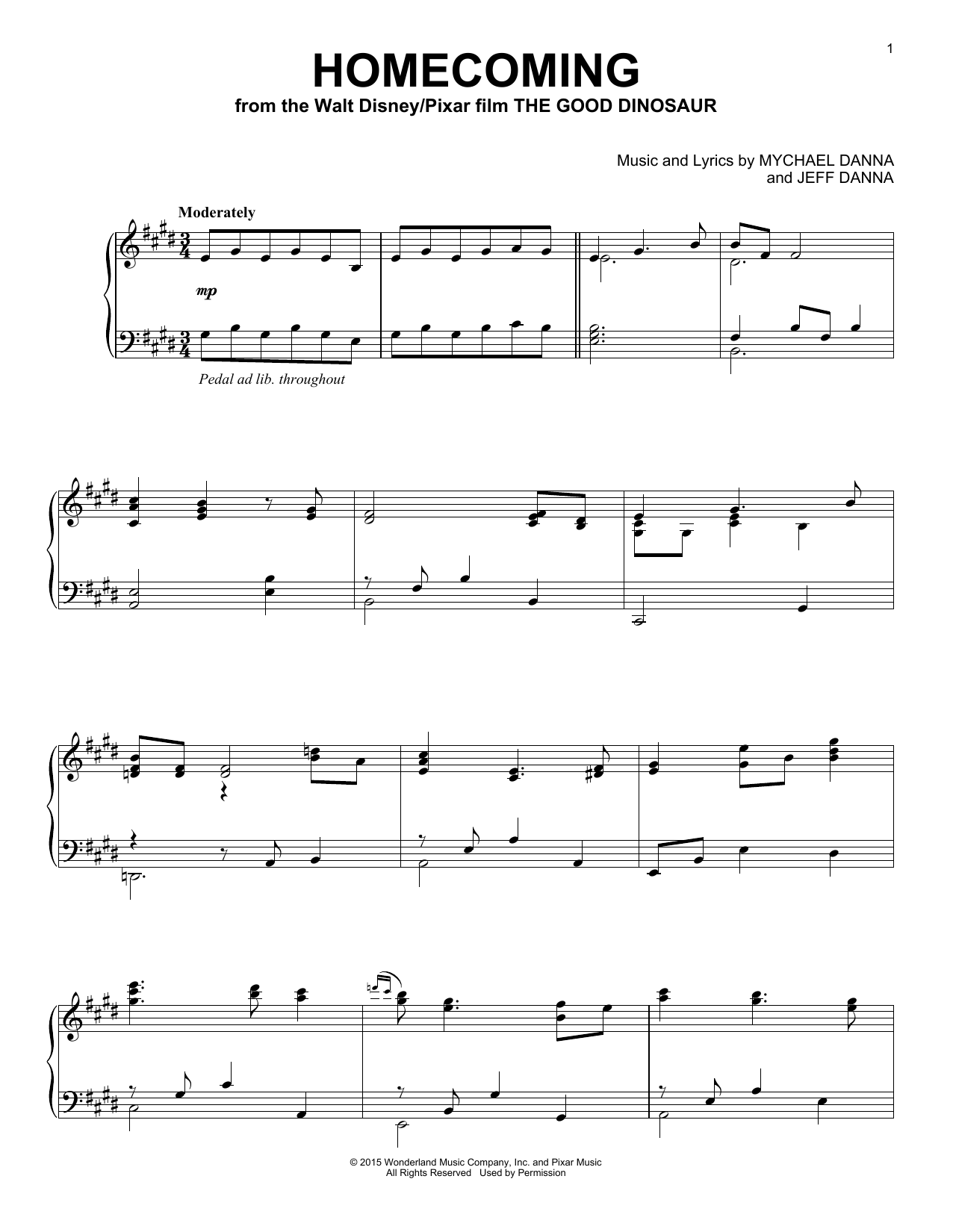 Download Mychael & Jeff Danna Homecoming Sheet Music and learn how to play Piano PDF digital score in minutes