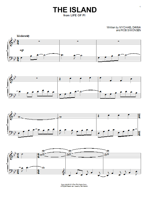 Download Mychael Danna The Island Sheet Music and learn how to play Piano PDF digital score in minutes
