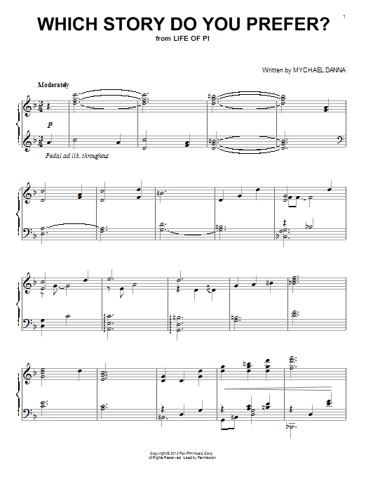 Download Mychael Danna Which Story Do You Prefer? Sheet Music and learn how to play Piano PDF digital score in minutes
