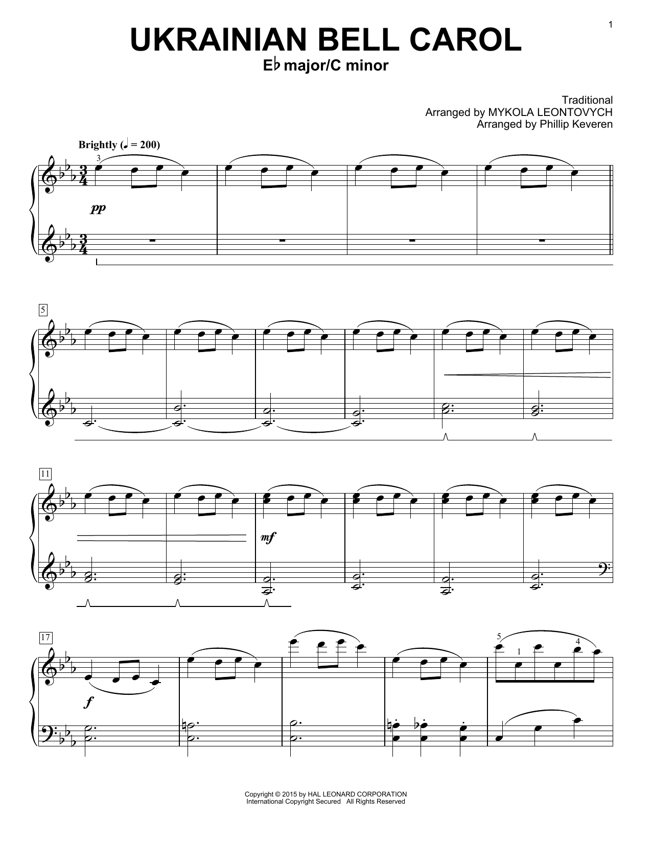 Download Traditional Ukrainian Bell Carol Sheet Music and learn how to play Piano PDF digital score in minutes