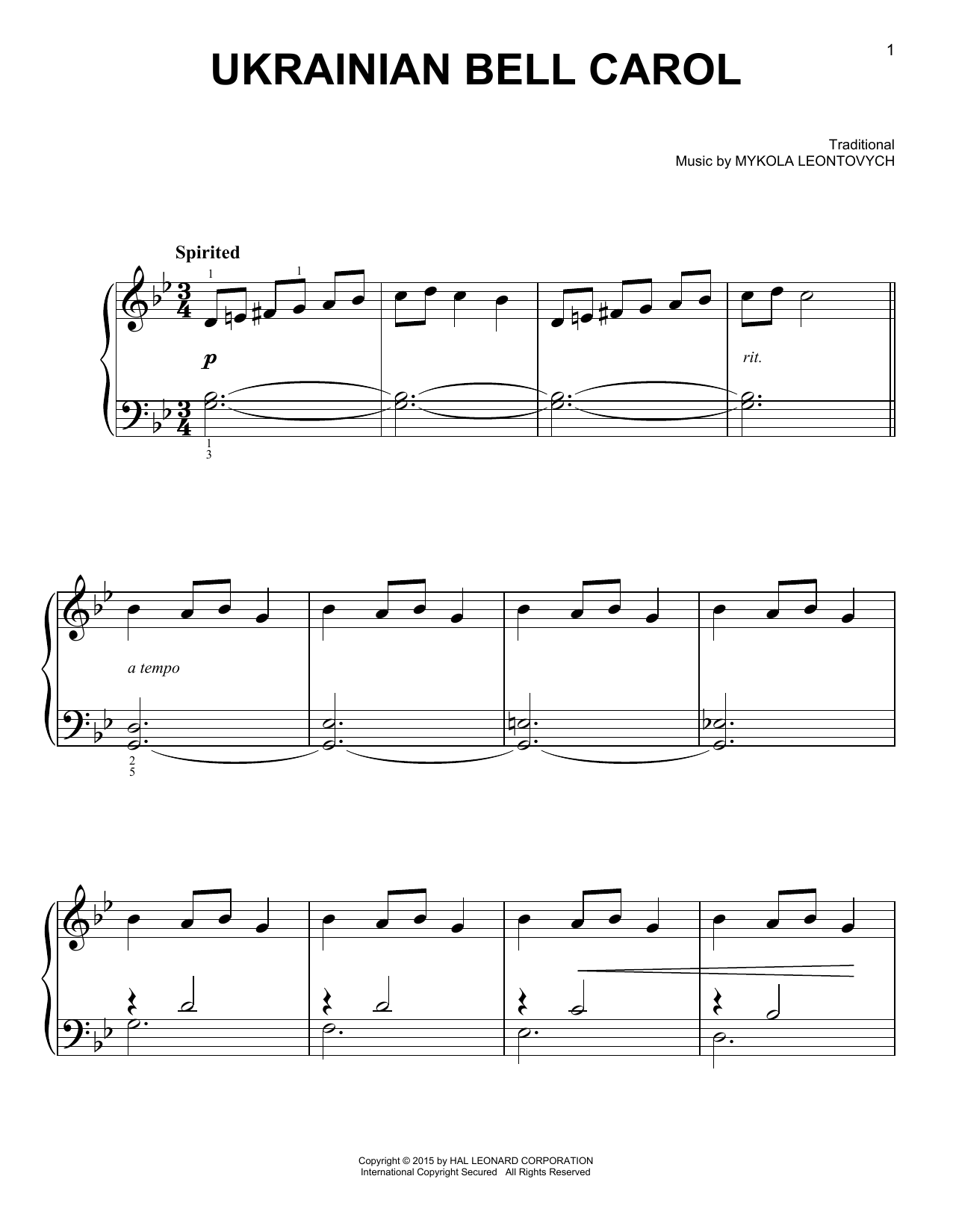 Download Mykola Leontovych Ukrainian Bell Carol Sheet Music and learn how to play Piano, Vocal & Guitar (Right-Hand Melody) PDF digital score in minutes